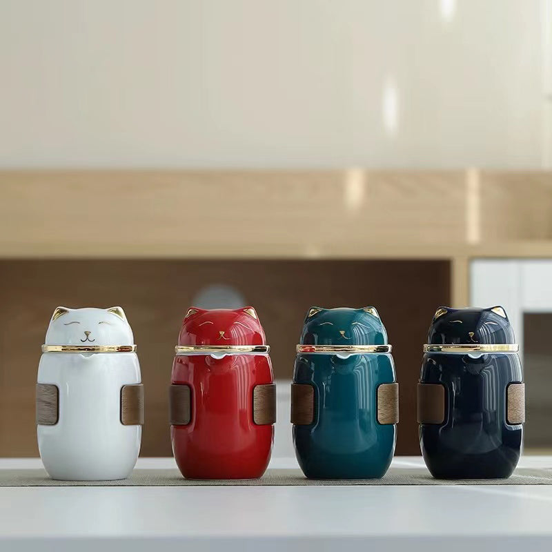 Tall Cat Tea Set with Travel Case