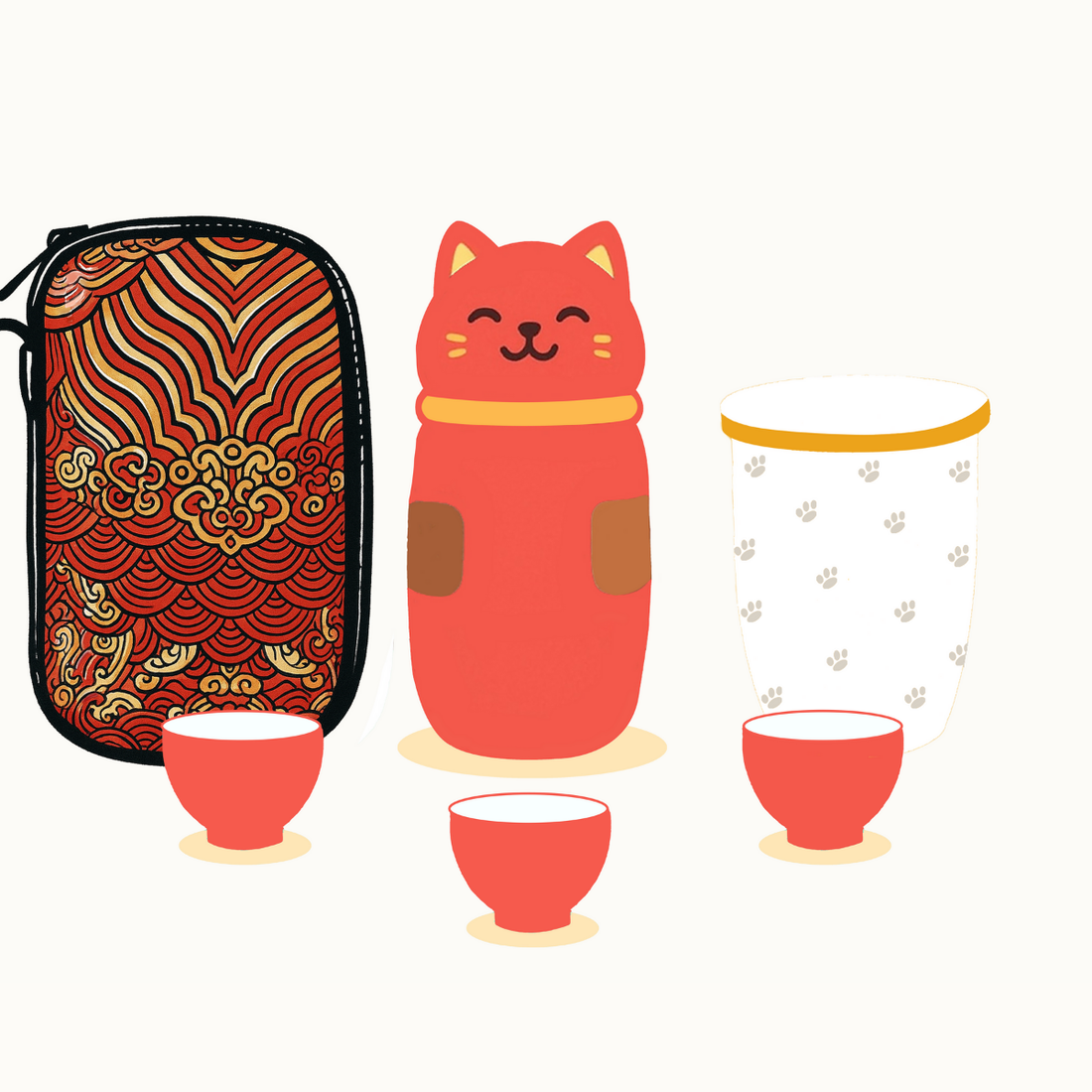 Tall Cat Tea Set with Travel Case