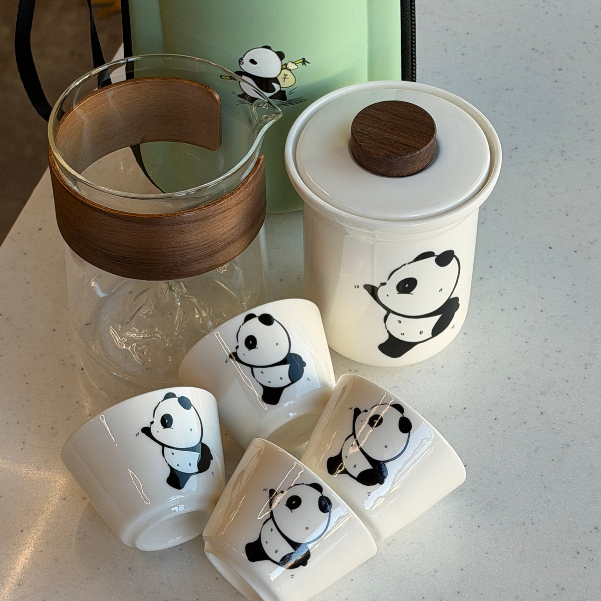 Panda Glass Travel Tea Set