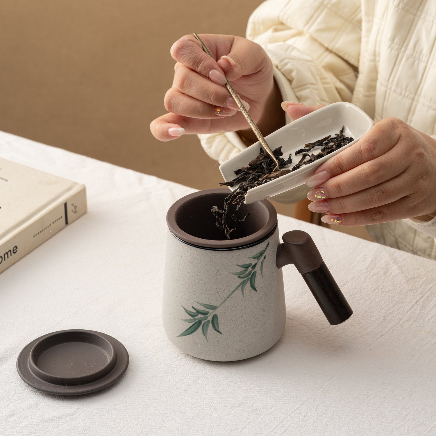 Hand Painted Purple Clay Tea Mug with Infuser