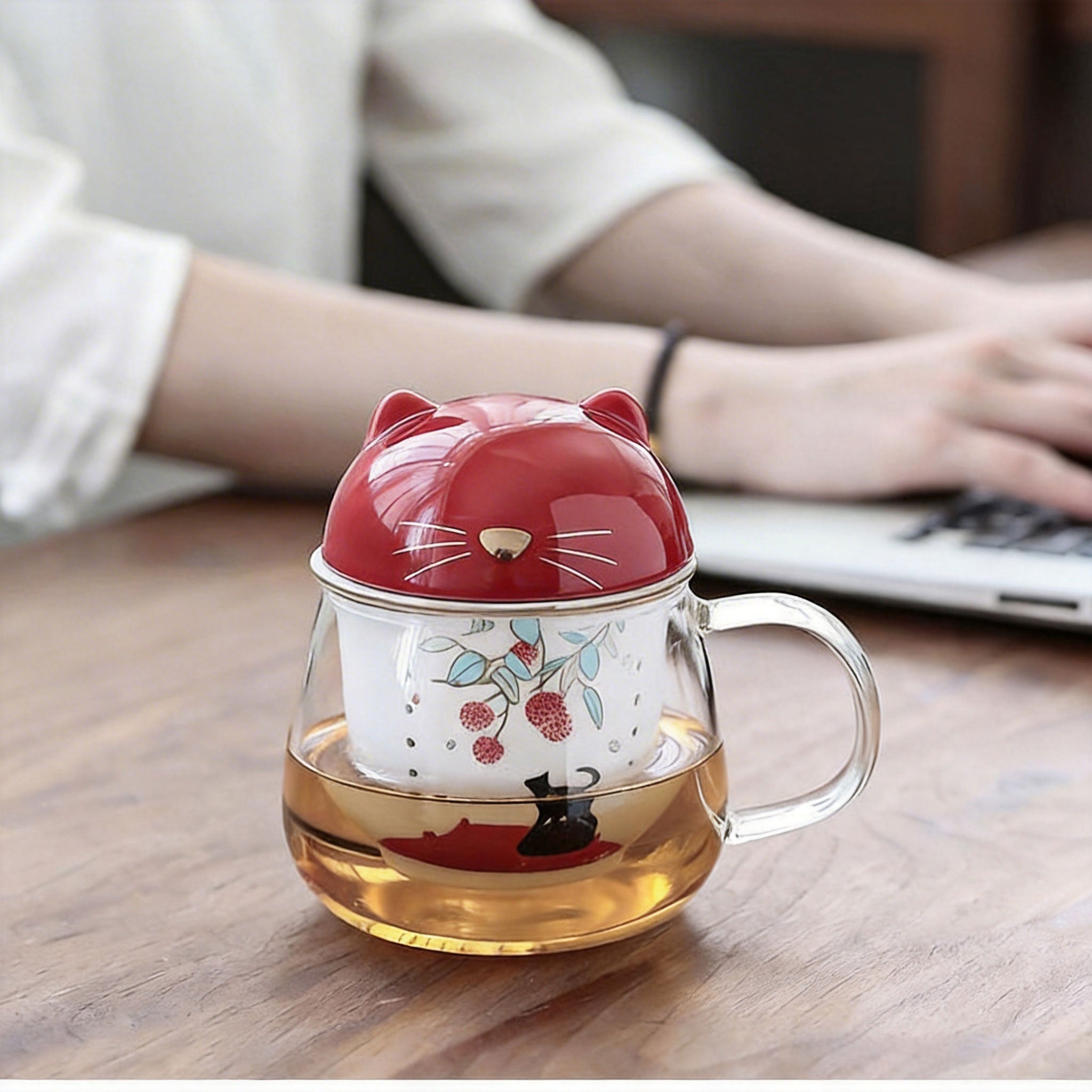 Glass Tea Mug with Cat Infuser