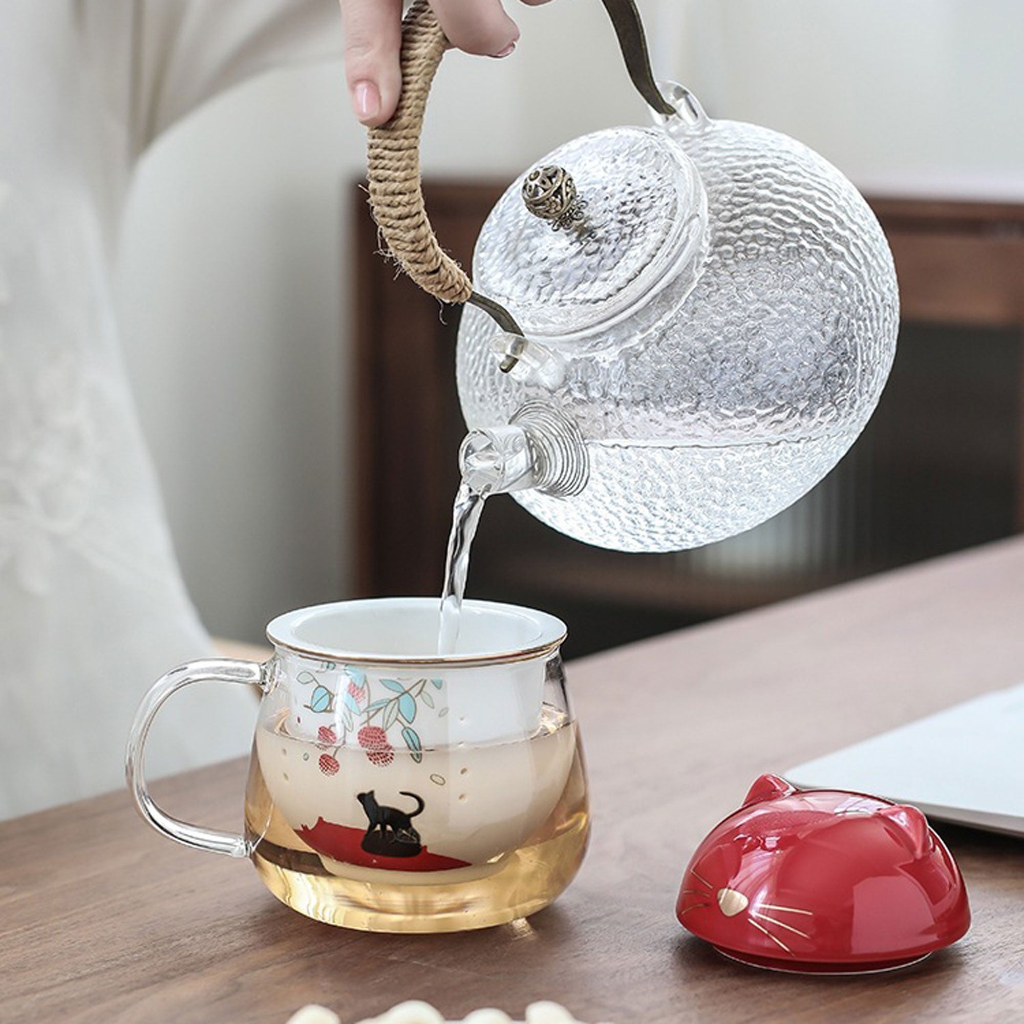 Glass Tea Mug with Cat Infuser
