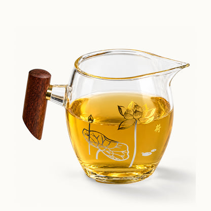 Lotus Glass Tea Pitcher with Wooden Handle
