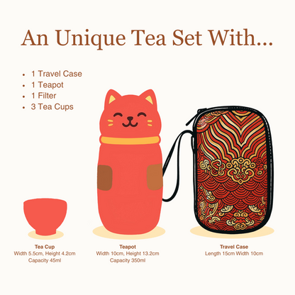 Tall Cat Tea Set with Travel Case