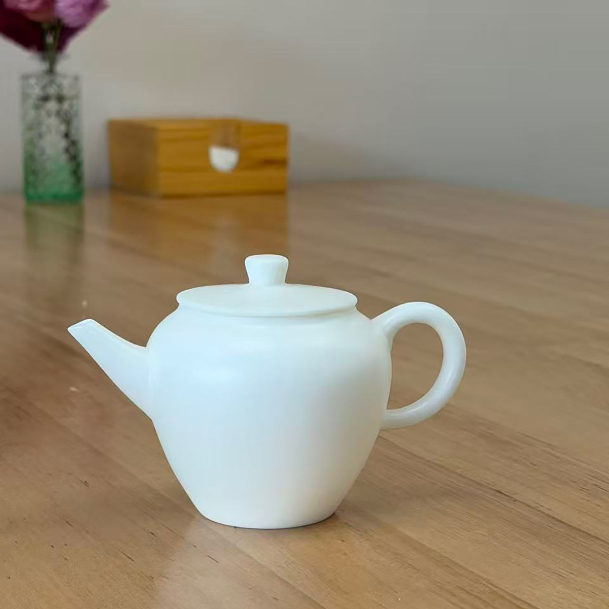 Thin-Walled White Porcelain Teapot