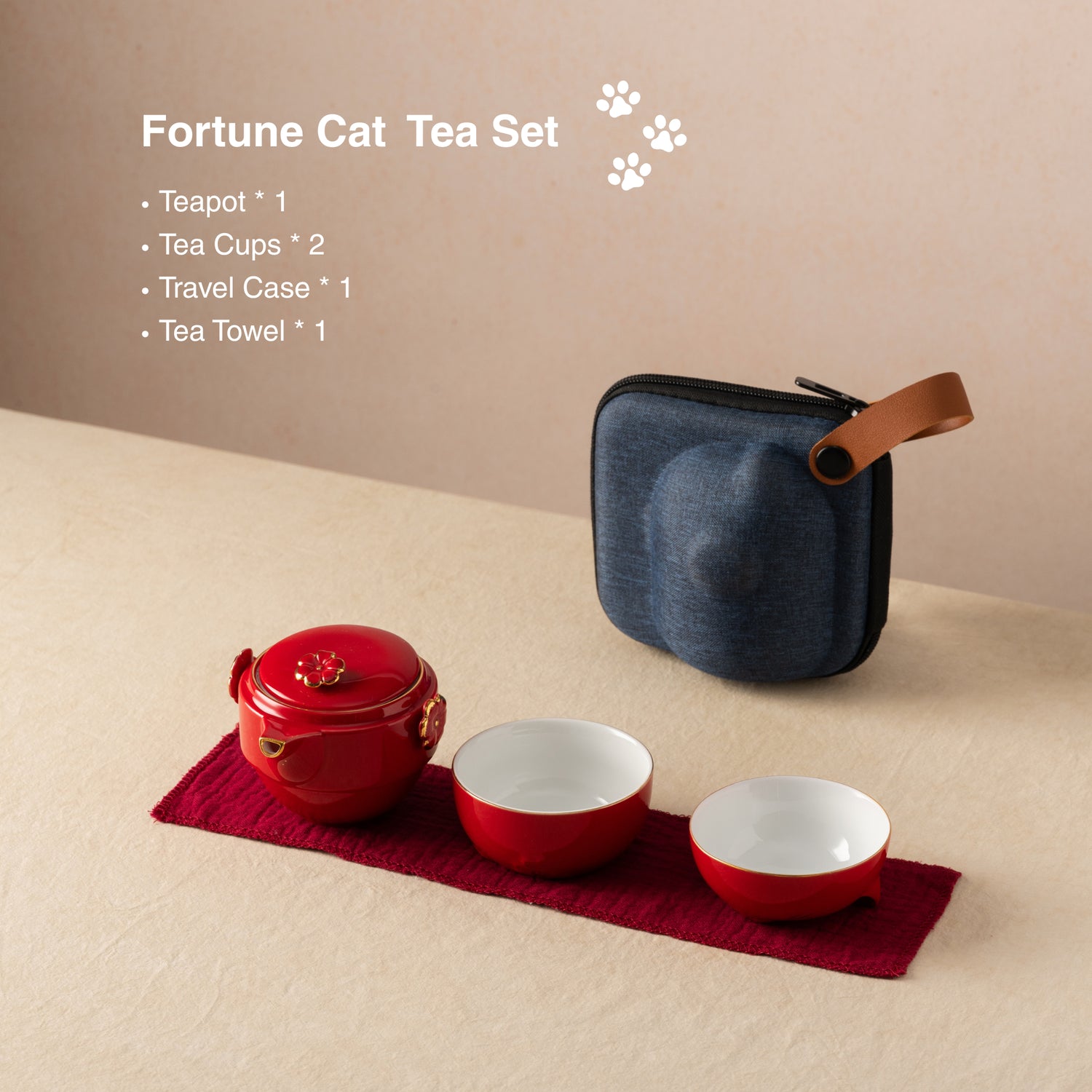 Fortune Cat Portable Tea Set with Travel Case